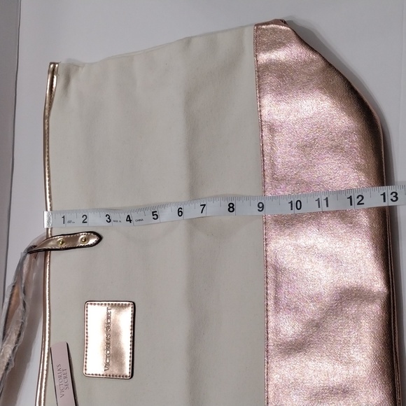 Victoria's Secret Metallic Pink White Canvas Tote Bag - Picture 9 of 10